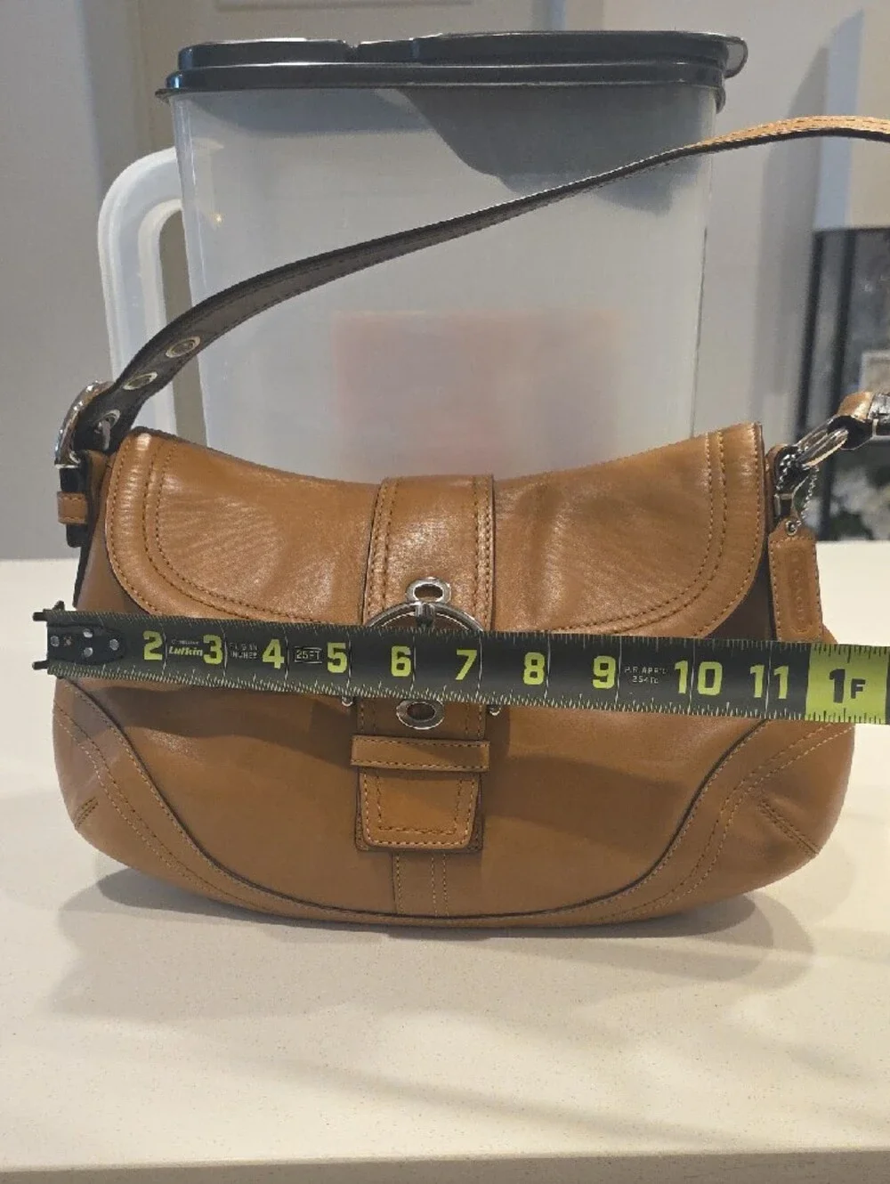 Coach Soho Leather Shoulder Bag with Silver Hardware Rare Camel Tanq